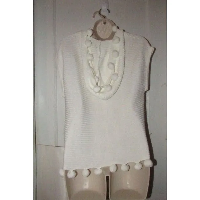 Trina Turk White With Textured Design And Pom Pom Accents At The Hem And Hood Top