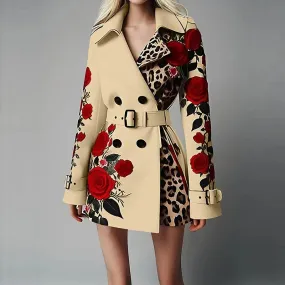 UAKISS  -  Casual Double Breasted Slim Outwear Fashion Temperament Laple Long Sleeve Jacket Autumn Winter Pattern Printed Belt Women's Coat