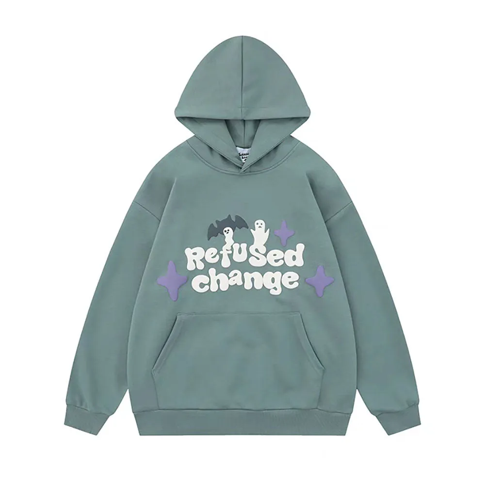 Vintage Bat Ghost Letter Print Hoodie with Pockets