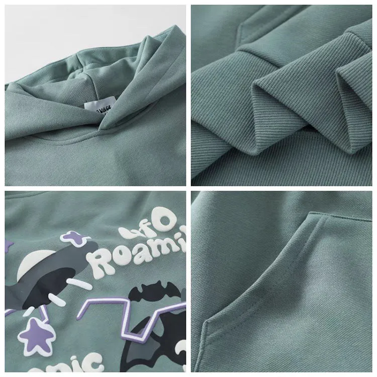 Vintage Bat Ghost Letter Print Hoodie with Pockets