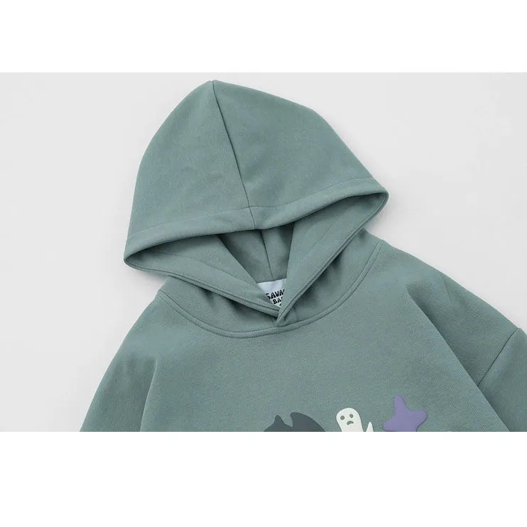 Vintage Bat Ghost Letter Print Hoodie with Pockets