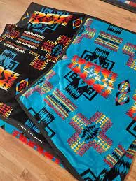 WESTERN FLEECE KIDS BLANKET (TURQ/BLACK)