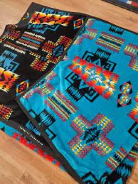 WESTERN FLEECE KIDS BLANKET (TURQ/BLACK)